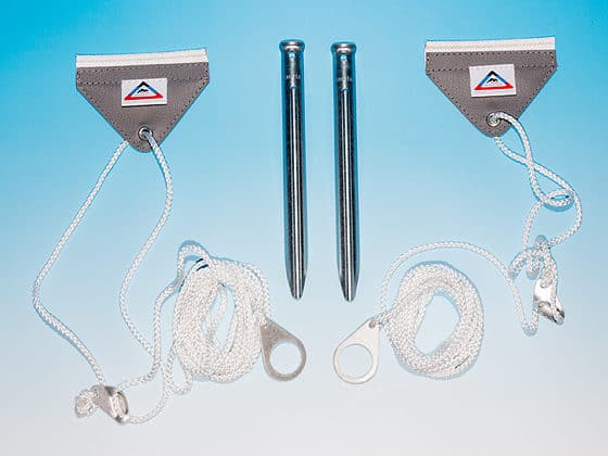 Brandrup awning tensioning set contents: Two tensioners, ropes and pegs