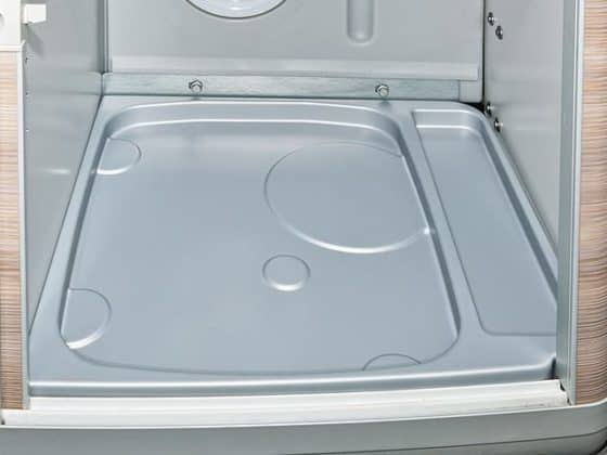 Camping toilet "Porta Potti 335 Qube" with holding belt handle and toilet tub for all VW T6 / T5 California with sink