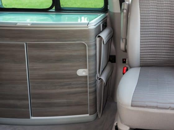 UTILITY pockets for mounting on the side of the washbasin VW T6 / T5 California, design: "Leather Moonrock"