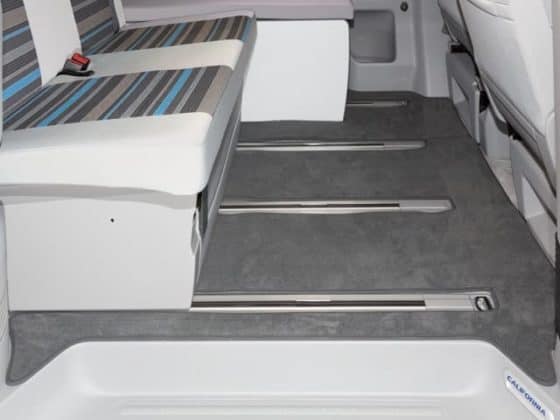 Velor carpet VW T6 / T5 California Beach, passenger compartment with double bench (from 2011), design "Moonrock", velor carpet for passenger compartment VW T5 / T6 California Beach with double bench (from 2011), design "Titanium Black"