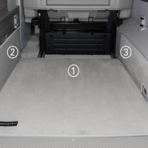 Protective mat for right: Rear cargo area VW T6 / T5 California (without Beach), "Titanium black", protective mat for rear cargo area VW T6 / T5 California (without Beach), "Moonrock", Product No.:100708595