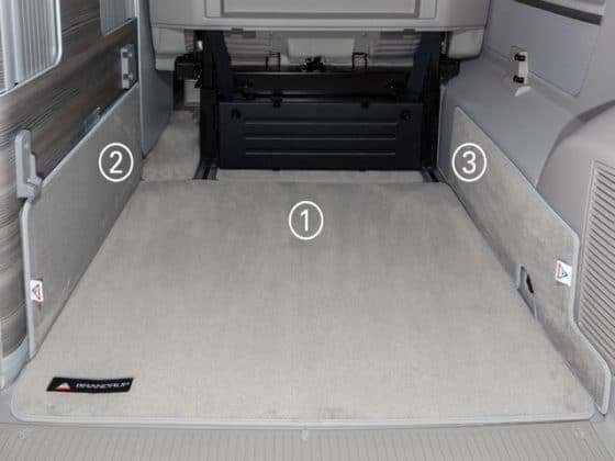 Protective mat for right: Rear cargo area VW T6 / T5 California (without Beach), "Titanium black", protective mat for rear cargo area VW T6 / T5 California (without Beach), "Moonrock", Product No.:100708595