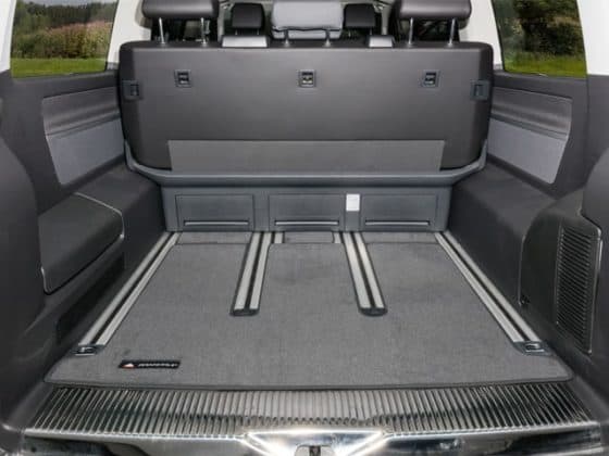 Velor carpet VW T6 / T5 rear cargo area Multivan and California Beach from 2010, "Titanium black"