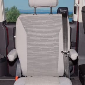 Second Skin protective cover for a rotating seat (2nd row of seats) in the VW T6.1/T6 California Ocean / Coast in the "Circuit Palladium" design