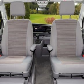 Brandrup Second Skin Sitzbezüge für die Fahrerhaussitze im VW T6.1 / T6 California Coast und Beach im Design "Mixed Dots/Palladium"