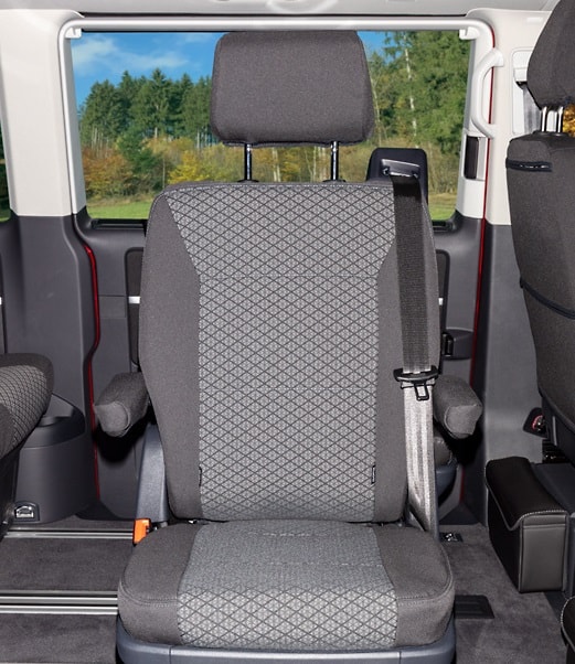 Second skin protective cover for a swivel seat (2nd row of seats) in the VW T6.1/T6 VW T6.1/T6 Multivan & Beach in the "Quadratic" design