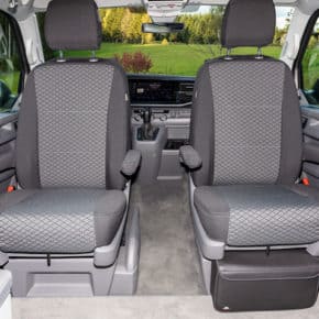 Second Skin protective covers from Brandrup for the cab seats in the VW T6.1 / T6 Multivan & Beach in the "Quadratic" design