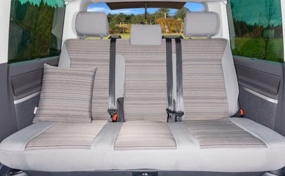Second Skin protective cover for the seat bench with 3 seats without center armrest in the VW T6.1 / T6 Multivan & Beach in the design "Mixed Dots"
