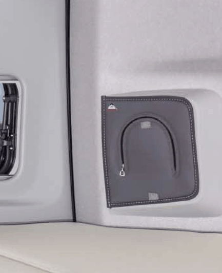 Brandrup 4TOP closure for the storage recesses in the D-pillar above the bed in the VW Grand California 600; Set of 2 for left and right in the design "Leather Palladium"