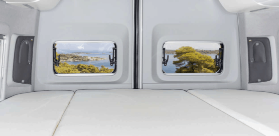 4TOP closure for the storage recesses in the D-pillar above the bed in the VW Grand California 680; Set of 2 for left and right in the design "Leather Palladium"