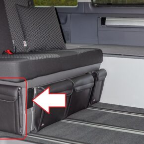 UTILITY Tasche für den Bettkasten im VW T6.1 / T6 / T5 California Beach, vorne links, im Design "Leder Titanschwarz"