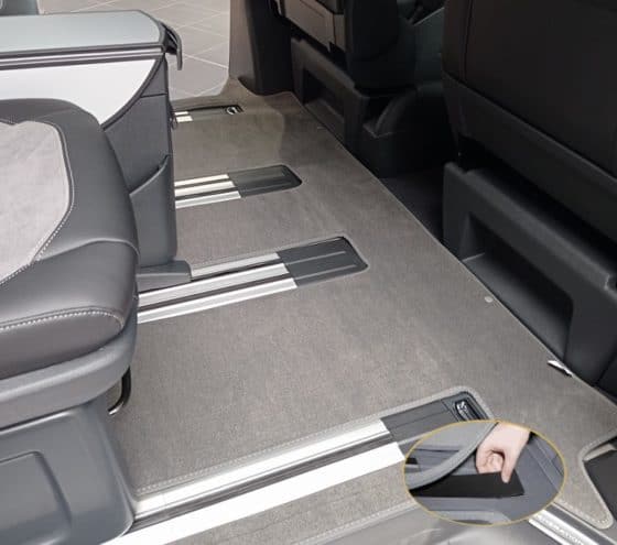 Brandrup carpet - velor carpet for the passenger compartment with 2 sliding doors of the VW T6.1 T6 T5 Multivan and Beach in palladium design