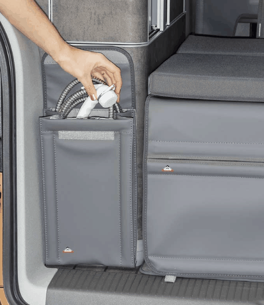 Brandrup Utility bag for attaching to the rear wardrobe, also ideal for storing the shower, shower bag for VW T6.1 / T6 / T5 in the design "Leather Palladium"