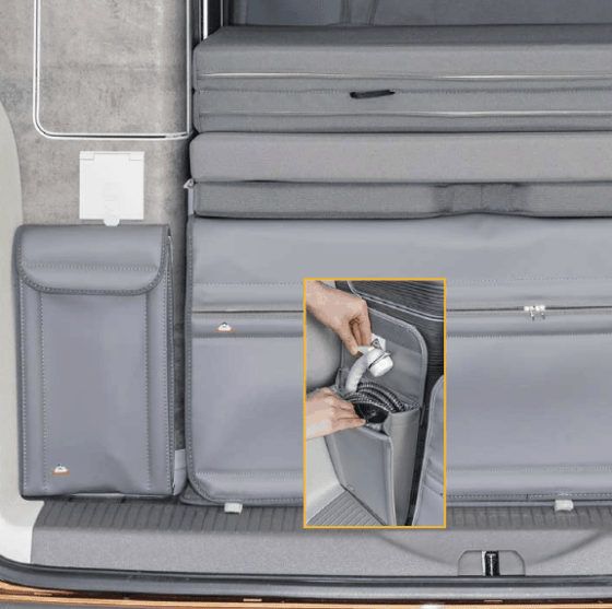 Brandrup Utility bag for attaching to the rear wardrobe, also ideal for storing the shower, shower bag for VW T6.1 / T6 / T5 in the design "Leather Palladium"