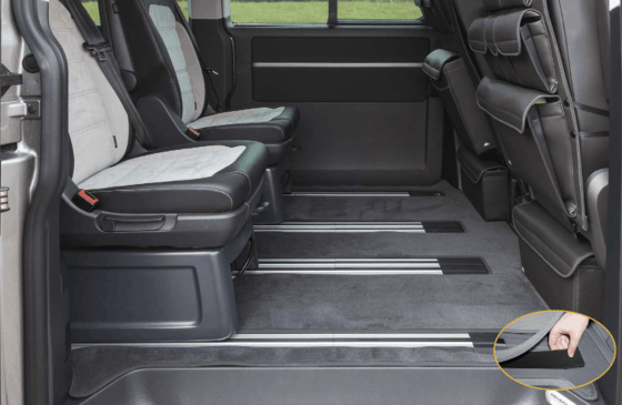 Brandrup carpet - velor carpet for the passenger compartment with 2 sliding doors of the VW T6.1 / T6 / T5 Multivan and Beach in the design "titanium black"