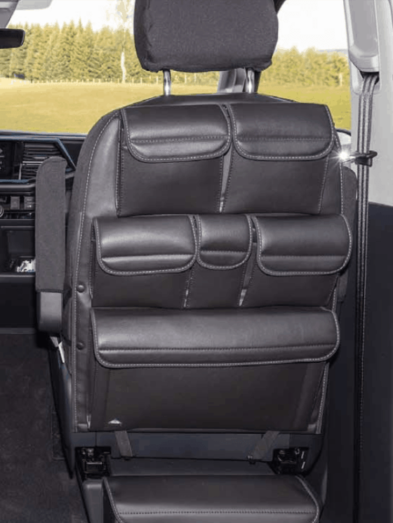 Utility Taschen zur Anbringung an der Rückenlehne eines Sitzes im Fahrerhaus der VW T6.1 / T6 / T5 California Beach und Multivan im Design "Mixed Dots"
