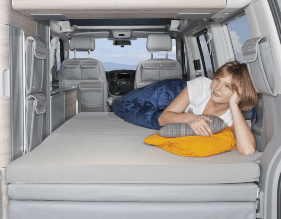 Brandrup iXTEND Allround folding bed for VW T6.1 / T6 / T5 California (without Beach) as a cold foam composite with a washable cover in the design: "Palladium" item number 100709025