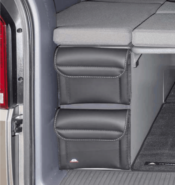 Utility for VW T6.1 California Beach storage box front or rear, 2 pockets in the design "Leather Titanium Black" - Wiest Online Shop