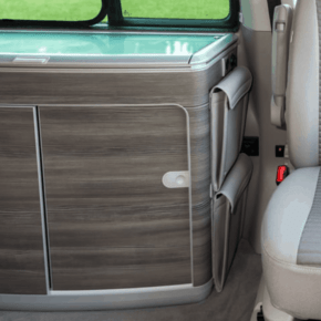 Brandrup utility bag for attachment to the side of the cupboard in the VW T6.1 / T6 / T5 behind the driver's seat in the design "Leather Palladium"