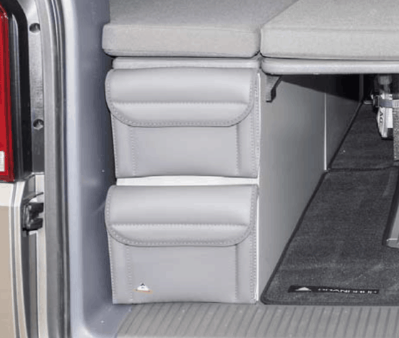 Utility für VW T6.1 California Beach Staukasten vorne oder hinten, 2 Taschen im Design "Leder Palladium"