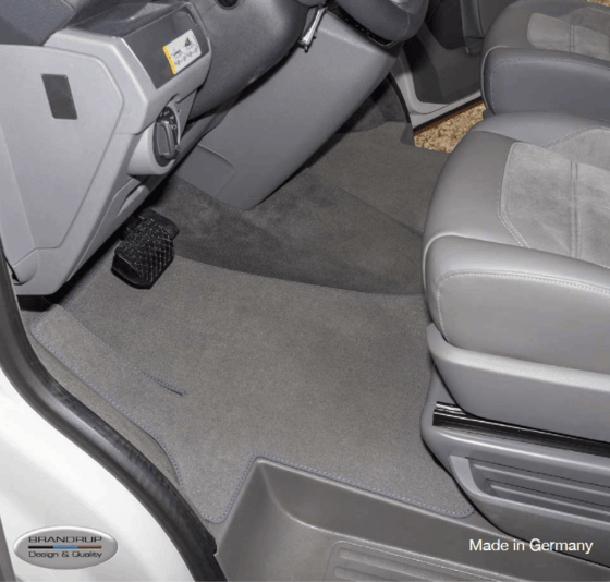 Brandrup carpet - velor for the driver's cab, a perfect fit for all VW T6.1 with steering wheel on the left, one-piece with wheel well protection