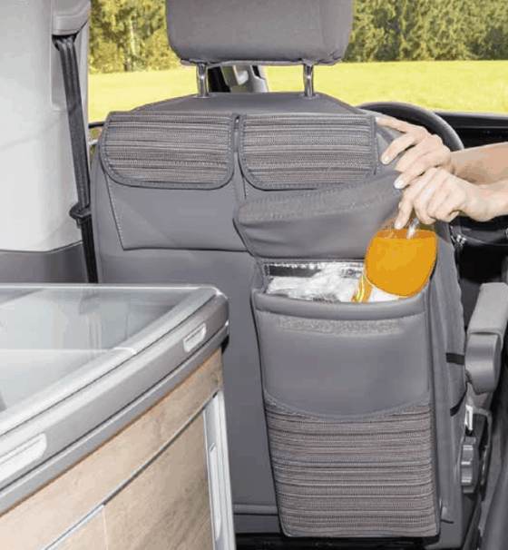 Utility Taschen mit Multibox für linken Fahrerhaussitz des VW T6.1 / T6 / T5 California im Design "Mixed Dots"