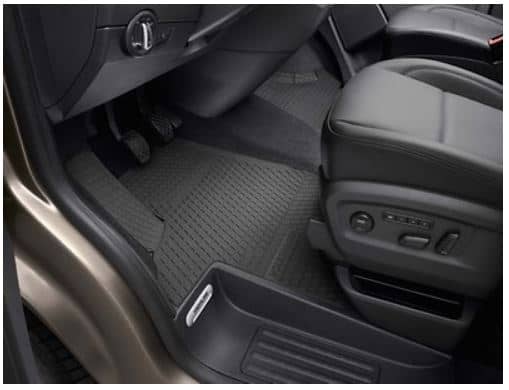 All-weather floor mats for VW T5 / T6 Multivan with steering wheel on the left-hand side for the front, 2-part in titanium black design with clip fastening