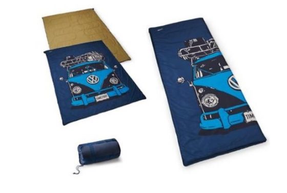 Originaler leicht verstaubarer VW Schlafsack mit T1 - Bullidruck - VW Zubehör im Wiest Online Shop für Camper- und Vanequipment