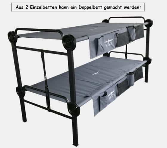 Disc-o-bed xlt gray camp bed as a double bed with side pockets