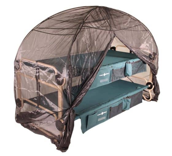 Moskitonetz mit Rahmen Reißverschluss geöffnet - Erweiterung für Disc-O-Bed Campingbett - Damit lässt sich auch Outdoor eine insektenfreie Nacht genießen