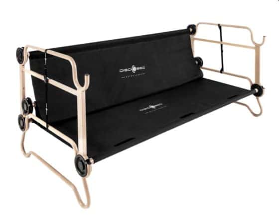 Double camp bed Disc-O-Bed XL and 2xl with side pockets in black as bench
