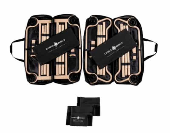 Doppel-Feldbett Disc-O-Bed XL mit Seitentaschen in schwarz - in Tragetaschen verpackt
