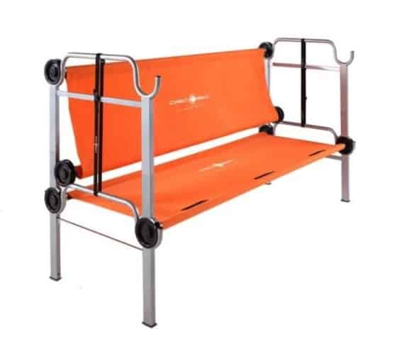 Double cot Disc-O-Bed Disc-Bunk cot in orange as bench