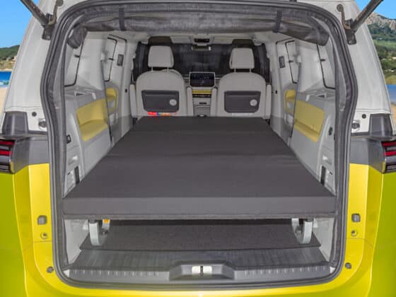 The Brandrup iXtend bed for the VW ID.Buzz in titanium black